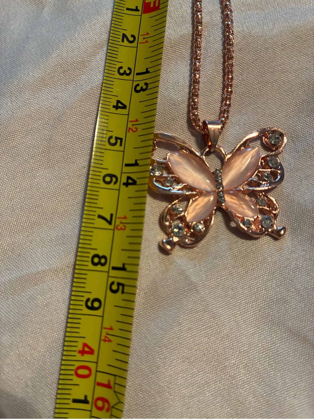 Rose Gold Butterfly Pendant Necklace with Pink Enamel Wings